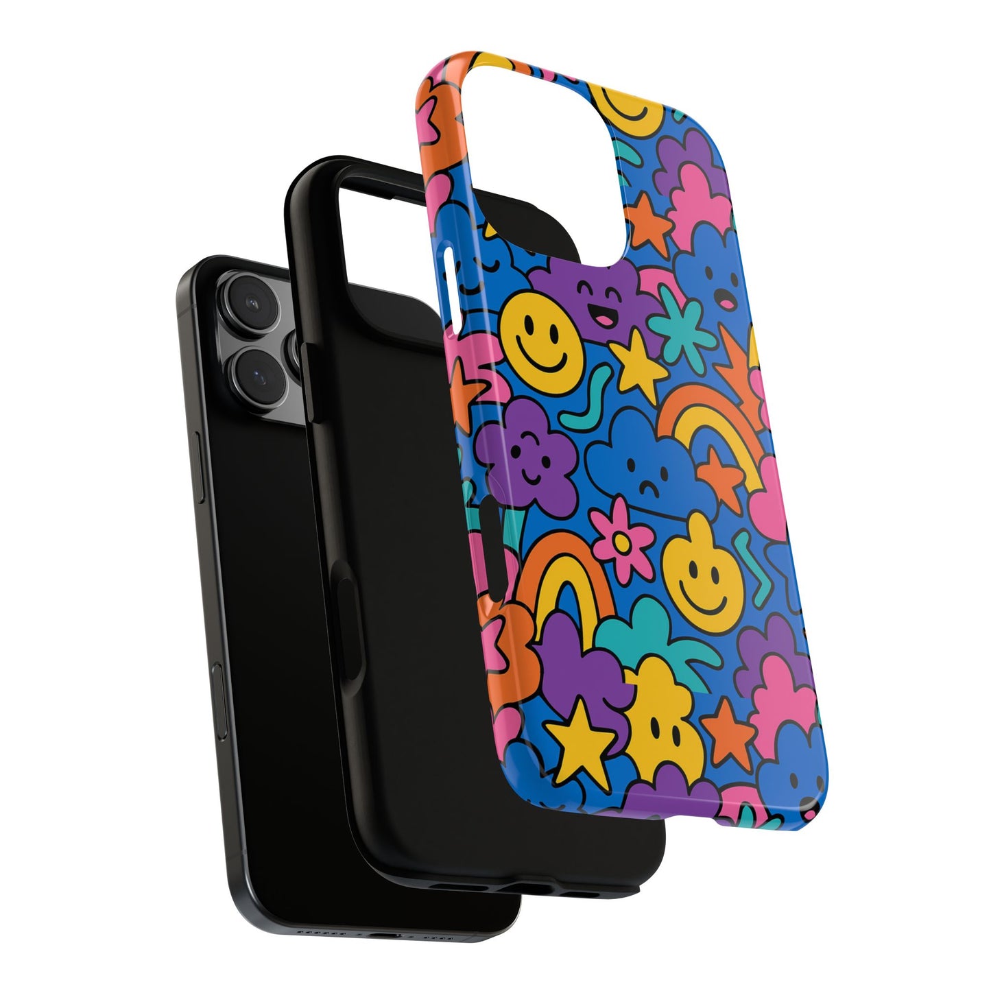 vibrant cartoon protective phone case with playful multicolour design – unisex fashion accessory – compatible with iphone 13, 14, 15 & 16 – all models including pro, pro max & plus