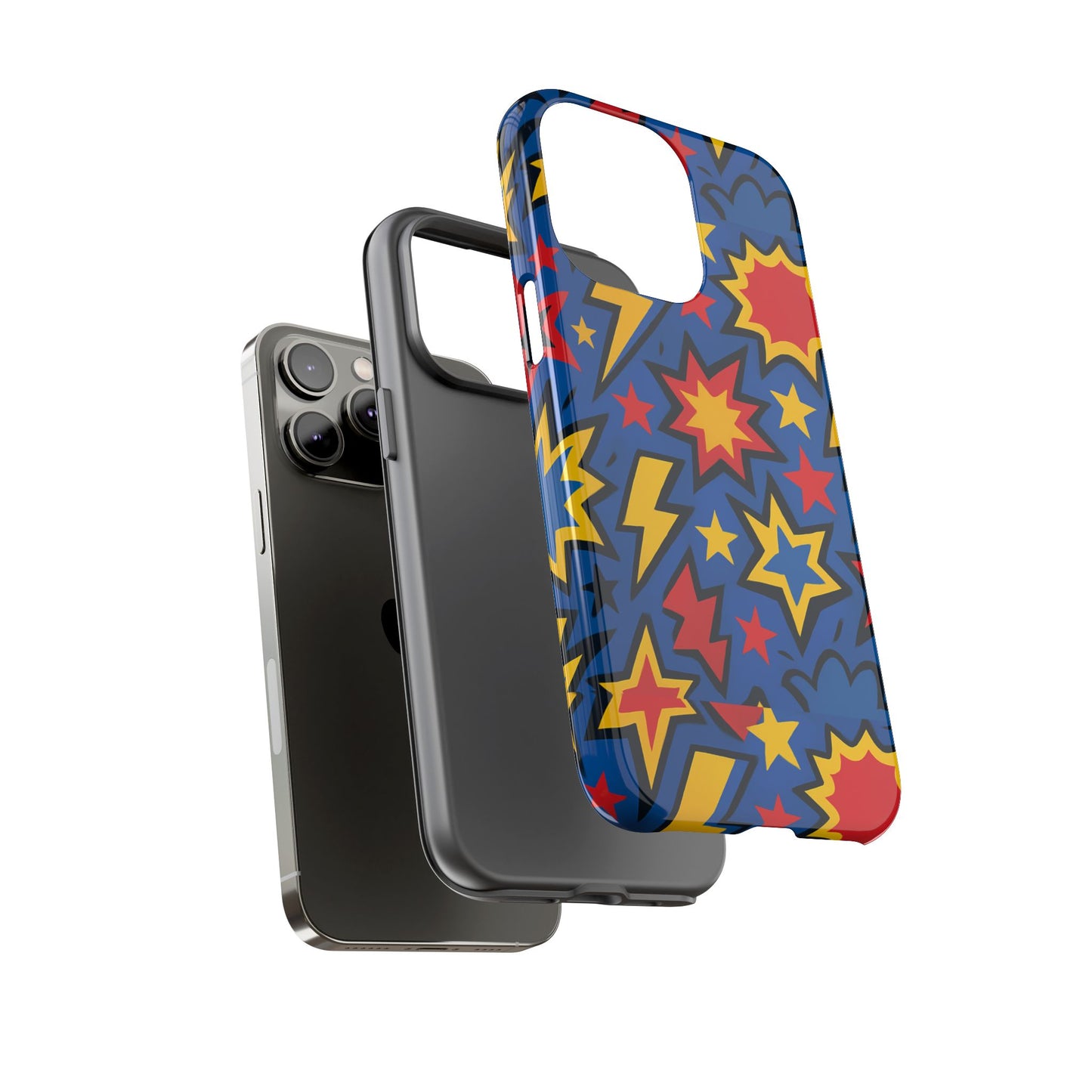 vibrant 3d superhero design protective phone case for fun retro style and unique expression compatible with iphone 13, 14, 15 & 16 – all models including pro, pro max & plus