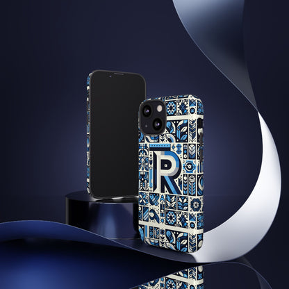 Blue Alphabet R Phone Case with 3D Wrap and Shock Absorption for Kids and Teenagers