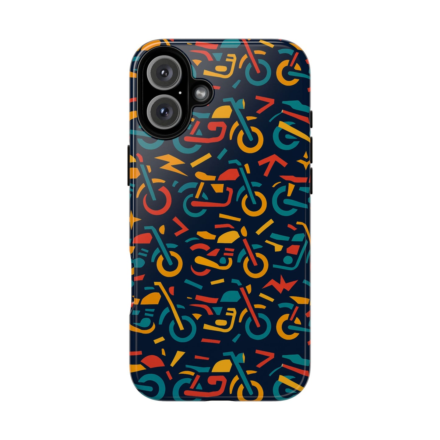 vibrant multicolour motorcycle design protective phone case for stylish protection – compatible with iphone 13, 14, 15 & 16 – all models including pro, pro max & plus