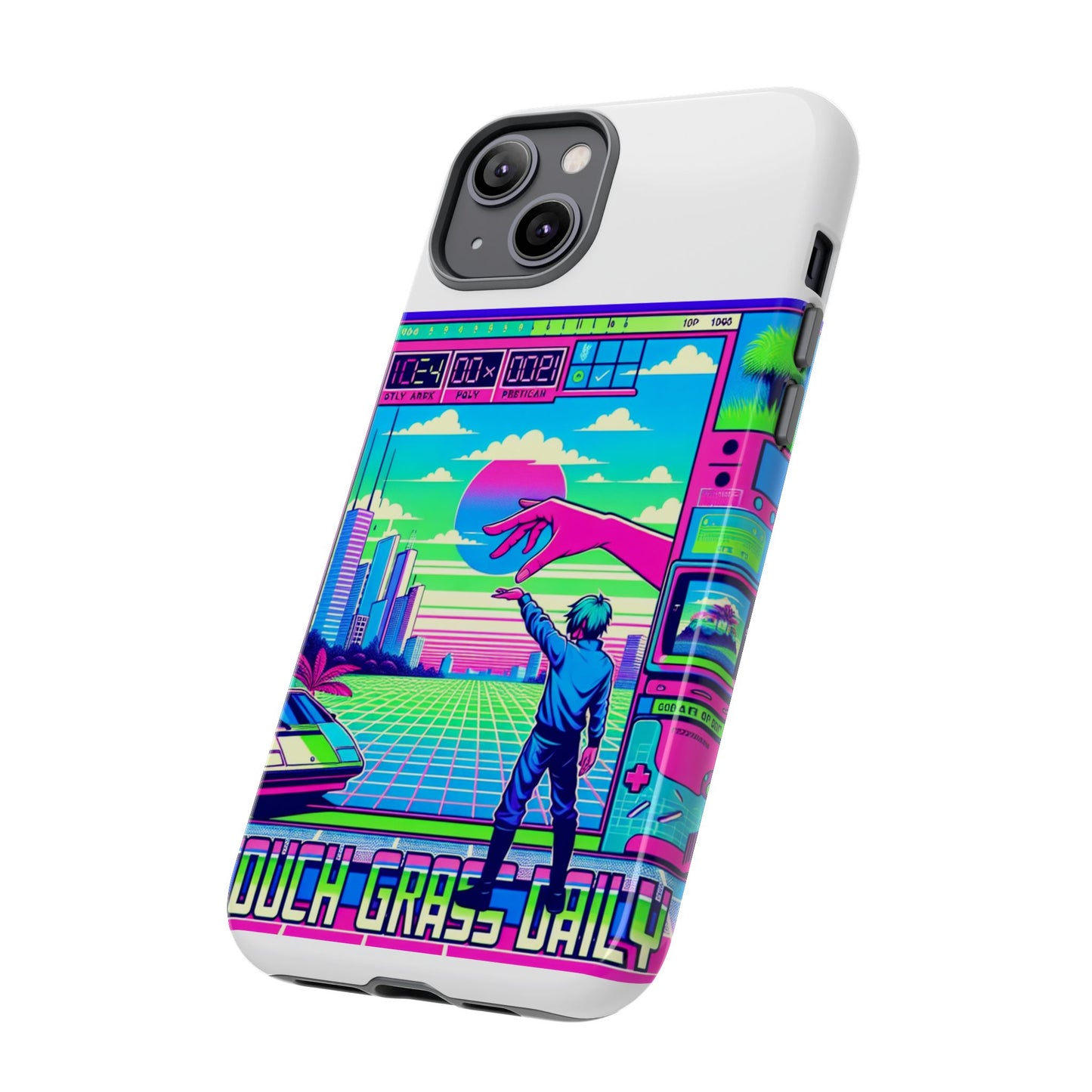 touch grass daily 3d wrap protective phone case for smartphones, durable shock absorption, uv protected, unique anime design, fun gift for tech enthusiasts