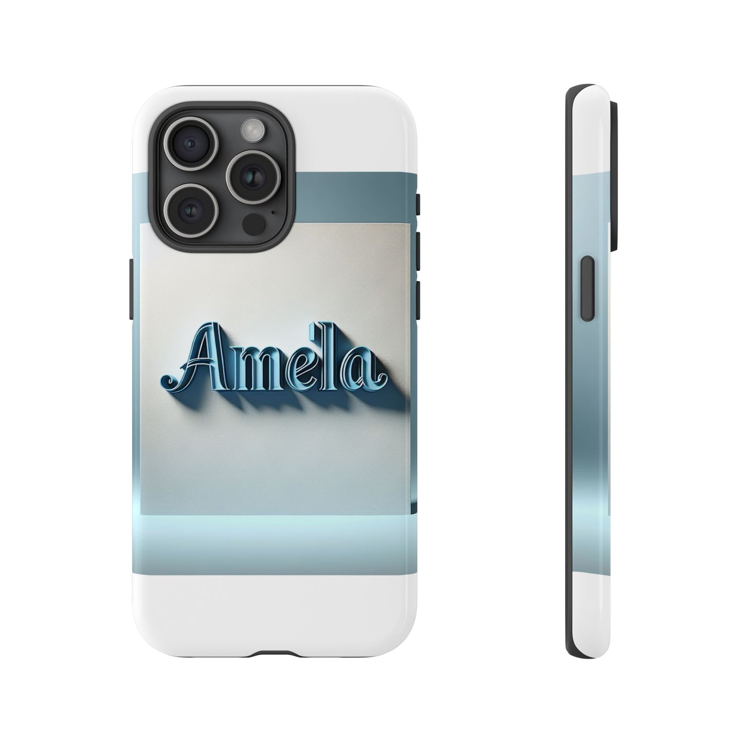 sleek 3d glossy phone case in blue with elegant name design fashion accessory for personal expression compatible with iphone 13, 14, 15 & 16 – all models including pro, pro max & plus
