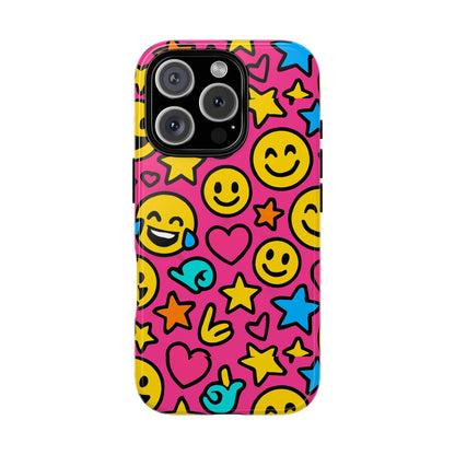 Vibrant Pink Emoji Phone Case with 3D Wrap Design for Stylish Protection Compatible with iPhone 13, 14, 15 & 16 – All Models Including Pro, Pro Max & Plus