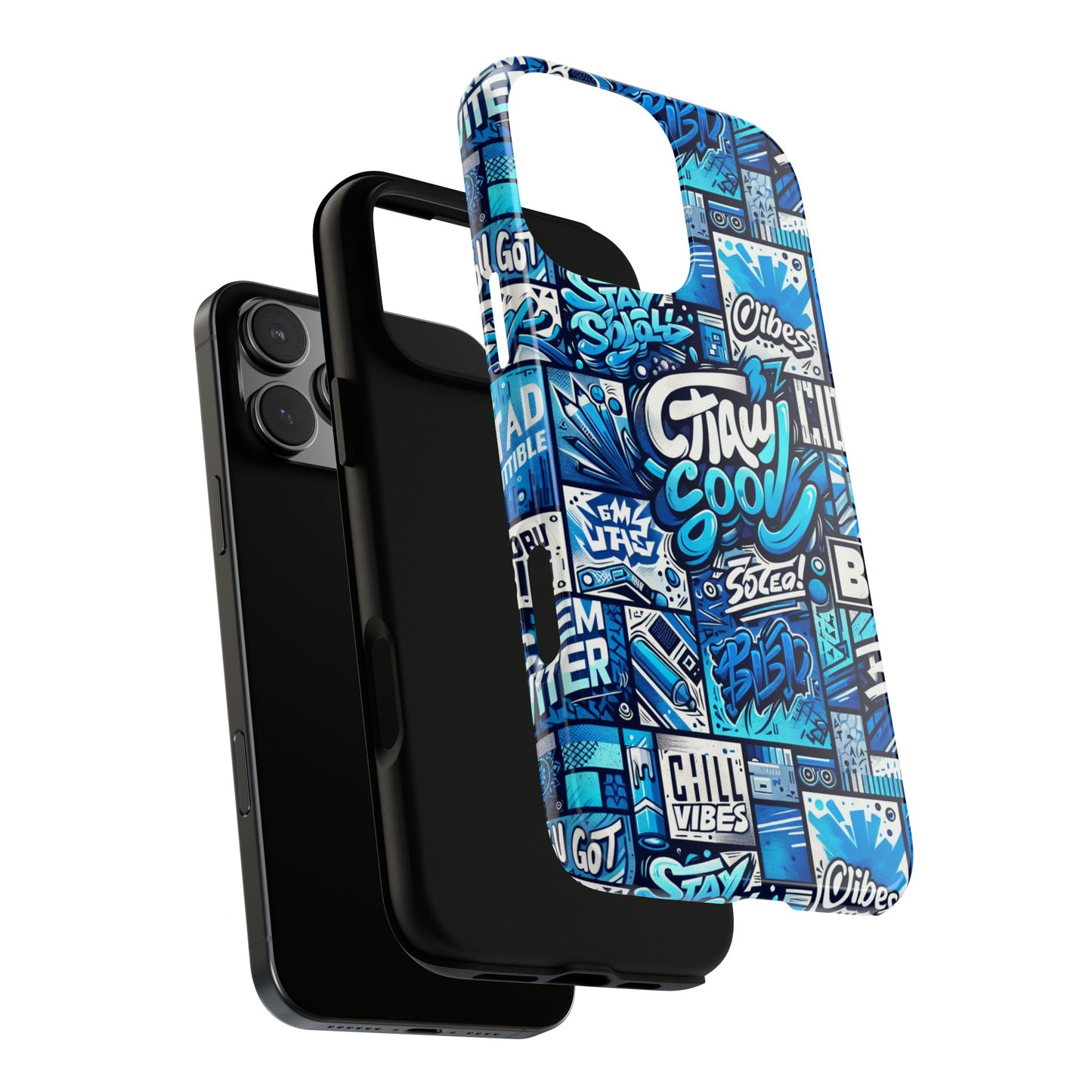 vibrant 3d graphic phone case in blue with playful design for stylish protection compatible with iphone 13, 14, 15 & 16 – all models including pro, pro max & plus