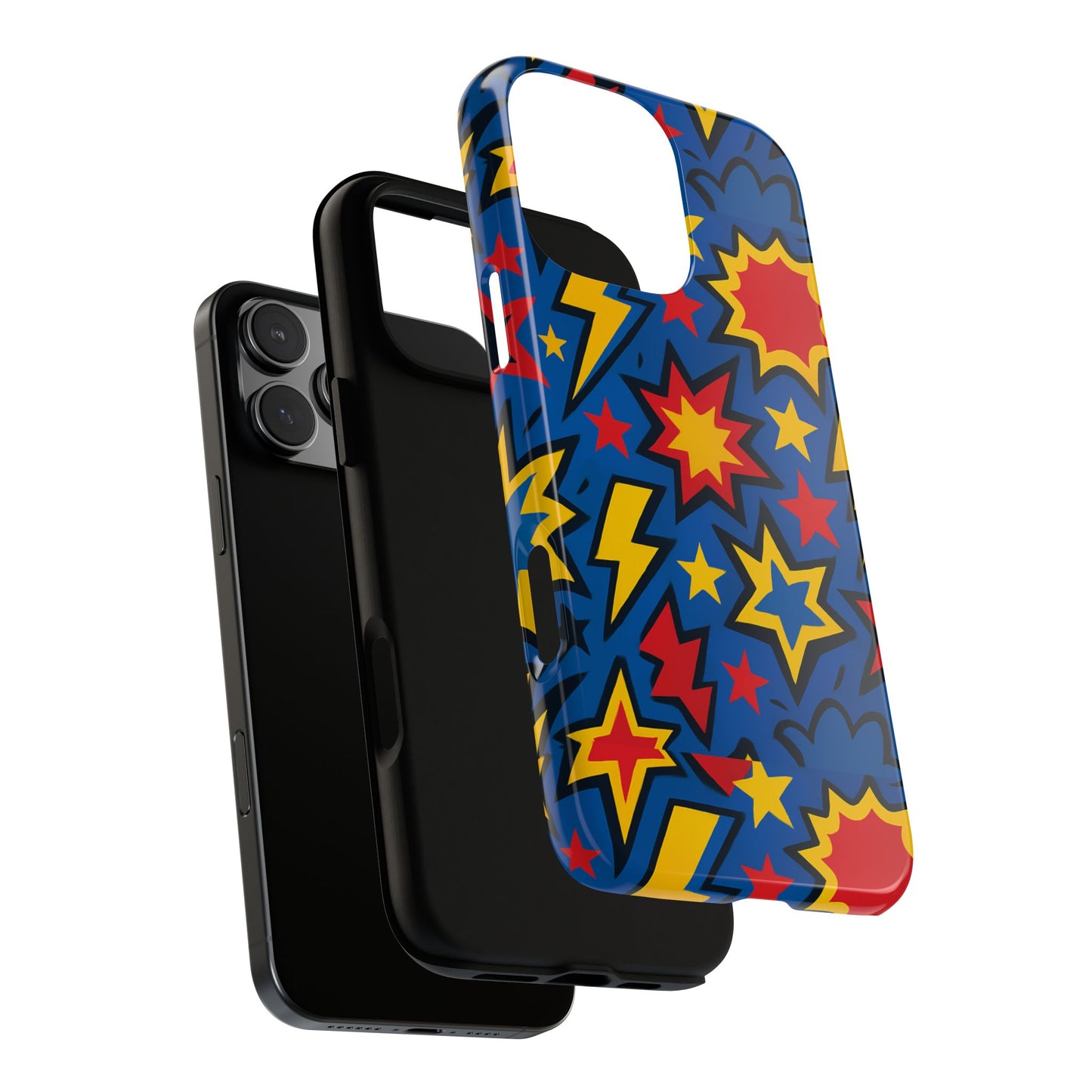 vibrant 3d superhero design protective phone case for fun retro style and unique expression compatible with iphone 13, 14, 15 & 16 – all models including pro, pro max & plus