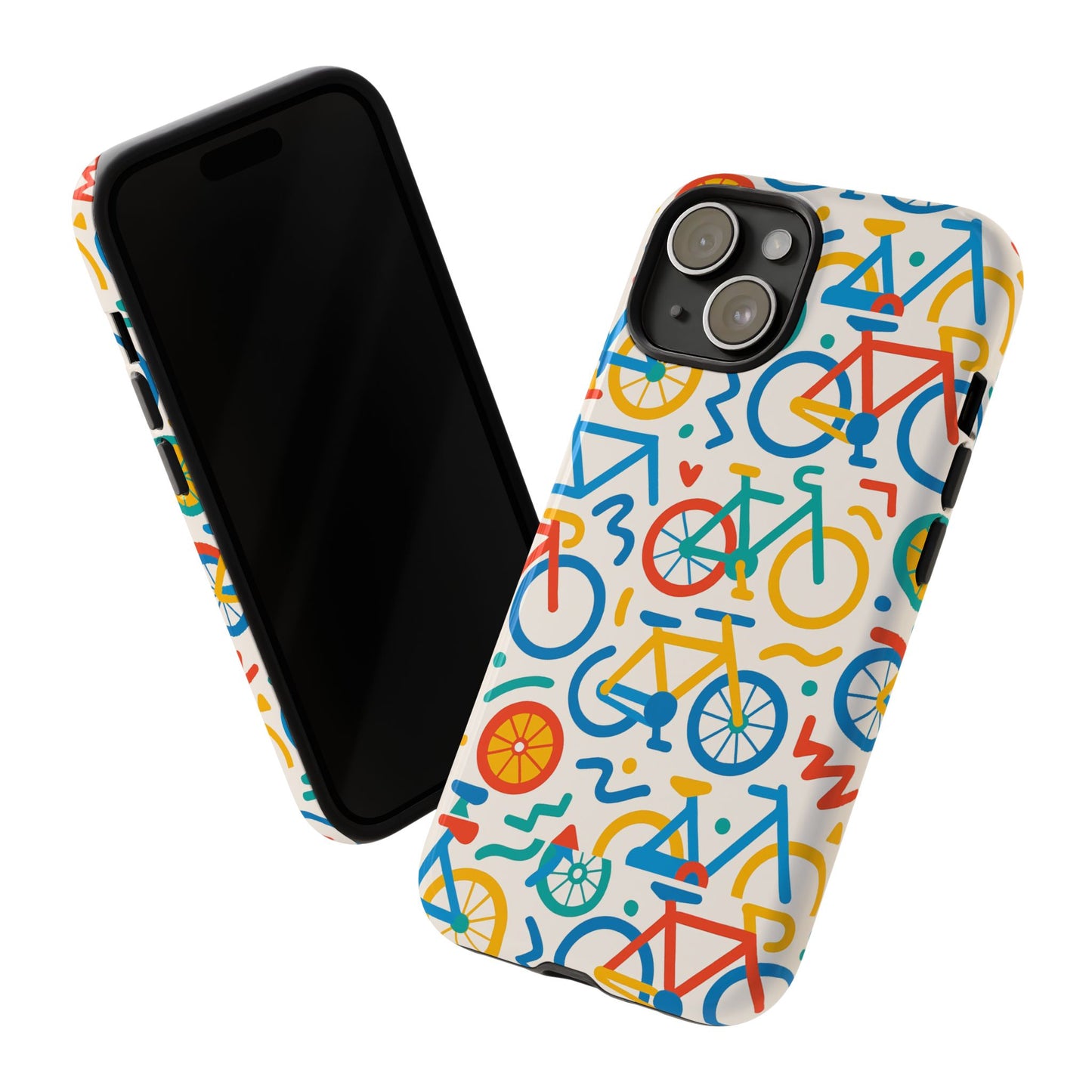 vibrant 3d bicycle print protective phone case – colourful unisex accessory for style and fun – compatible with iphone 13, 14, 15 & 16 – all models including pro, pro max & plus