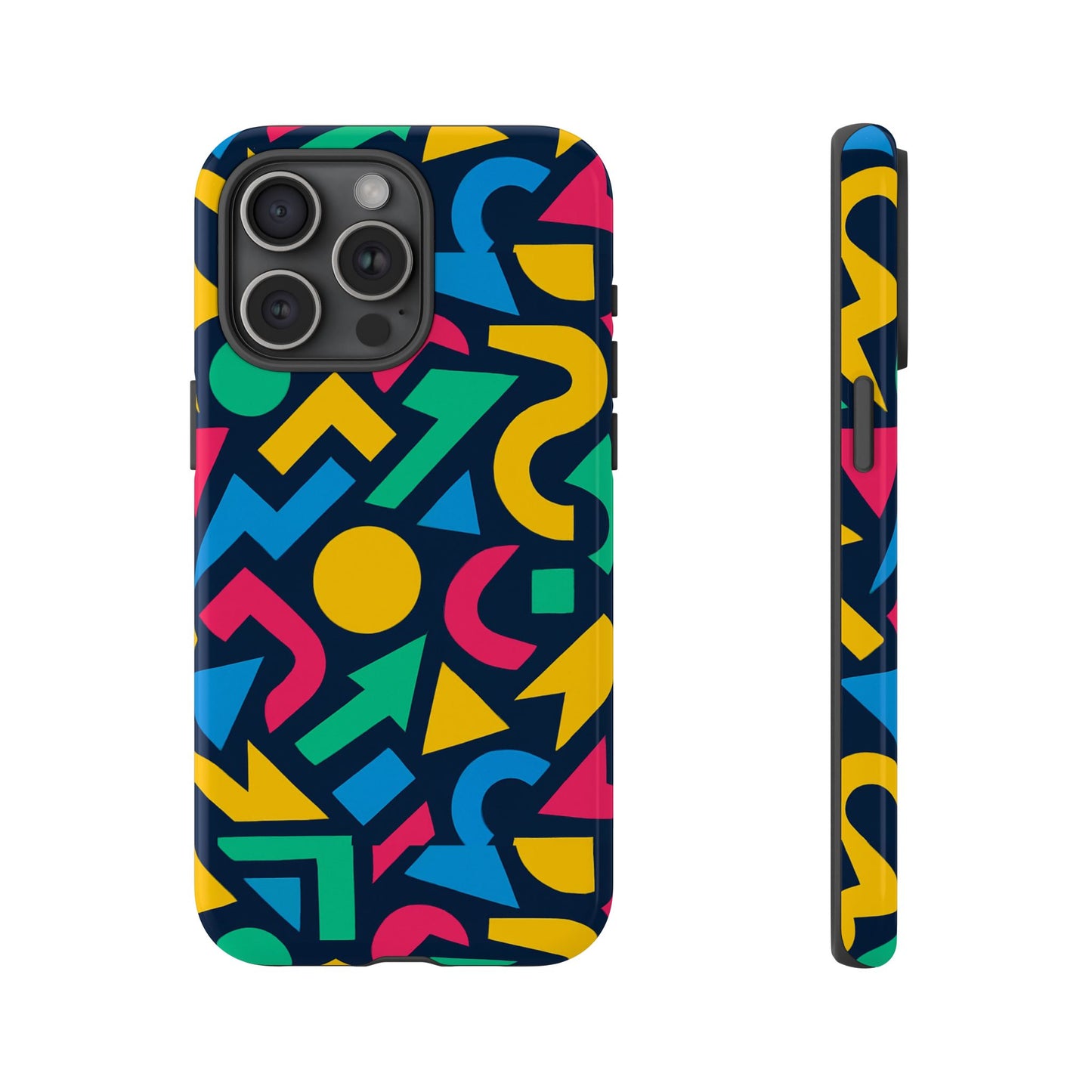vibrant 3d geometric print phone case for men and women – stylish protection with multicolour design, compatible with iphone 13, 14, 15 & 16 – all models including pro, pro max & plus