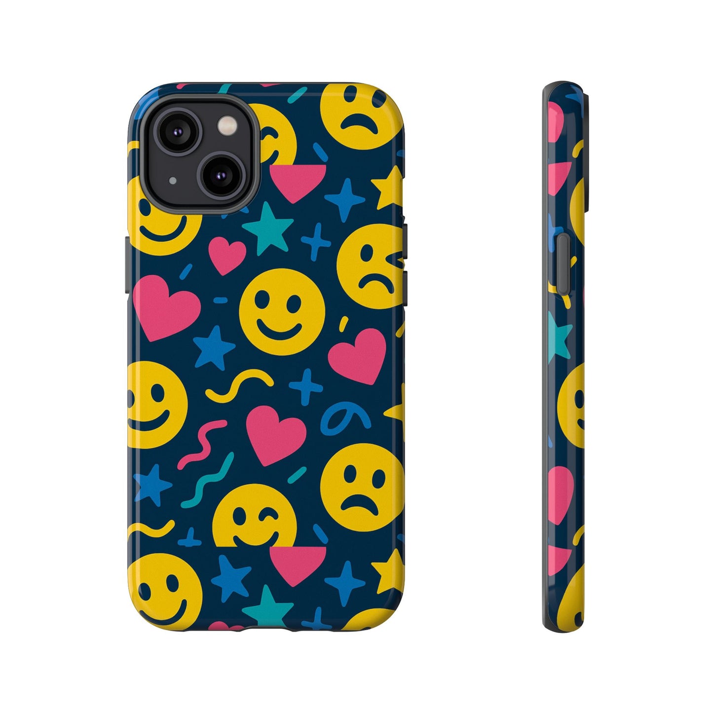 vibrant multicolour emoji phone case with 3d wrap design for playful protection compatible with iphone 13, 14, 15 & 16 – all models including pro, pro max & plus