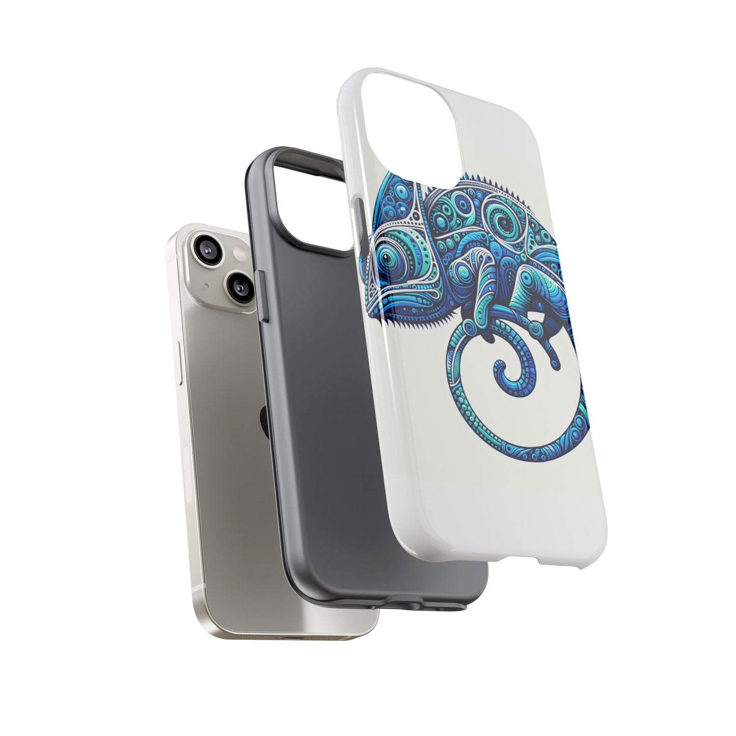 vibrant 3d wrap protective phone case with blue chameleon design, creative accessory for unique style, compatible with iphone 13, 14, 15 & 16 – all models including pro, pro max & plus