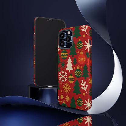 Vibrant Red 3D Wrap Protective Phone Case with Christmas Tree and Ornament Design for Stylish Protection Compatible with iPhone 13, 14, 15 & 16 – all models including Pro, Pro Max & Plus