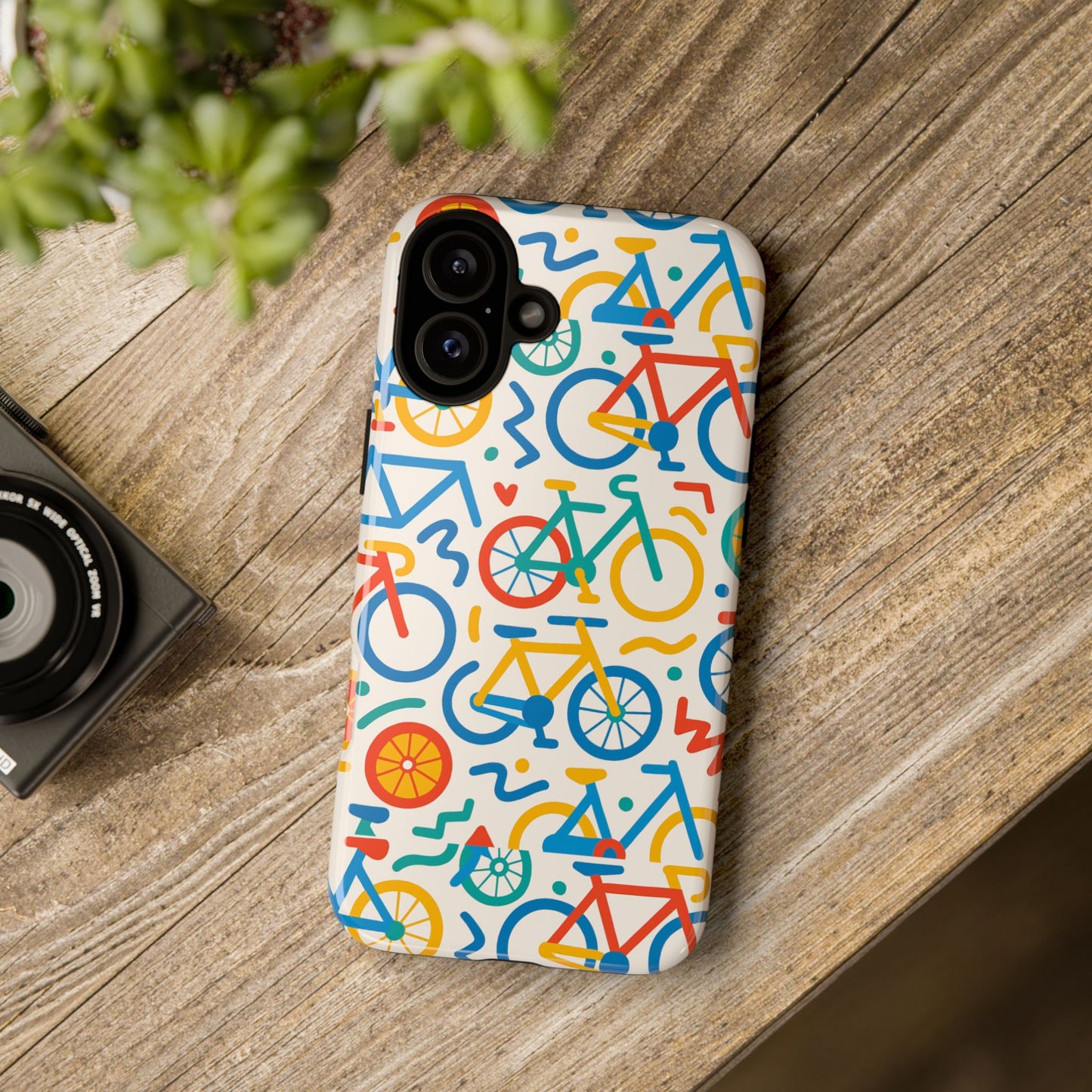 vibrant 3d bicycle print protective phone case – colourful unisex accessory for style and fun – compatible with iphone 13, 14, 15 & 16 – all models including pro, pro max & plus