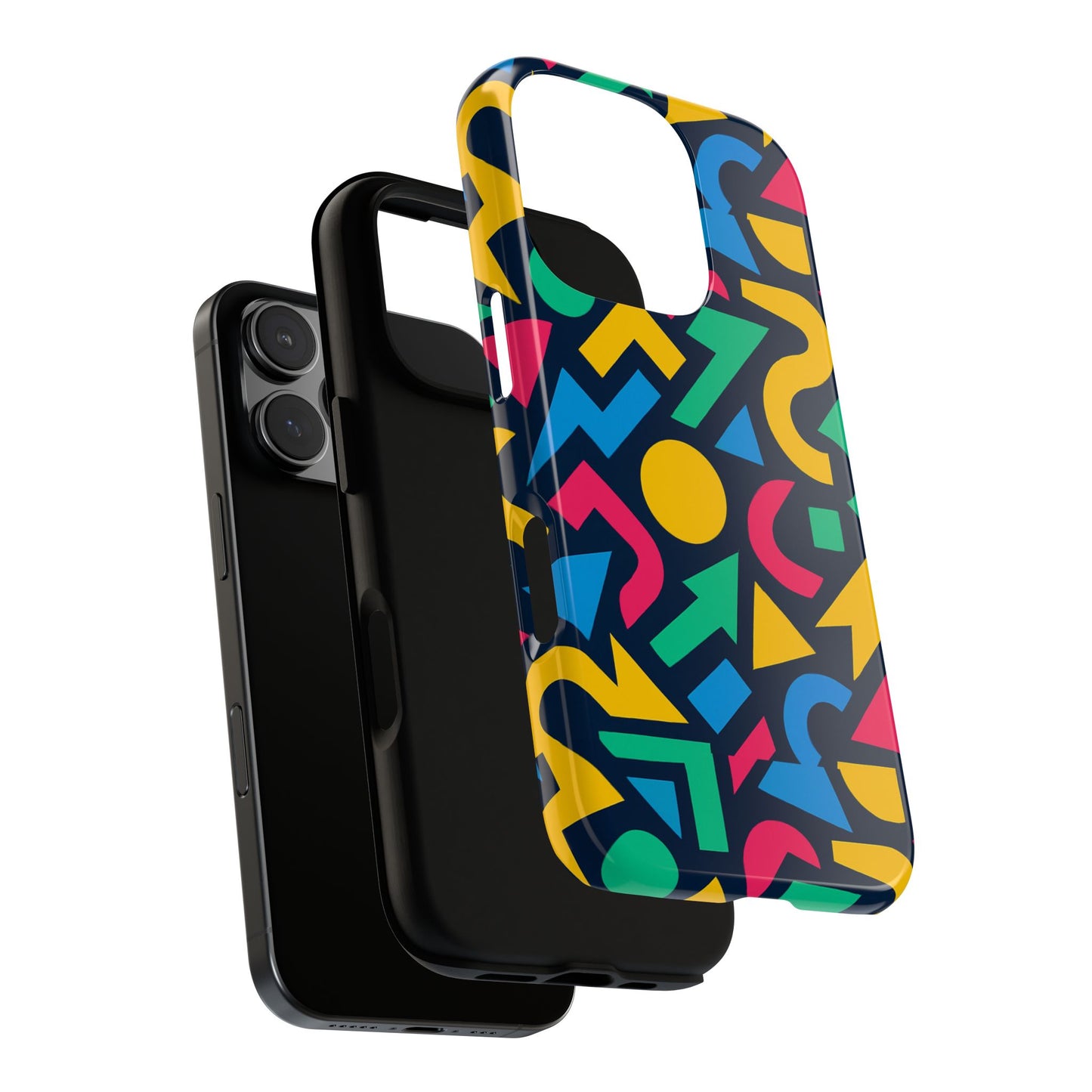 vibrant 3d geometric print phone case for men and women – stylish protection with multicolour design, compatible with iphone 13, 14, 15 & 16 – all models including pro, pro max & plus