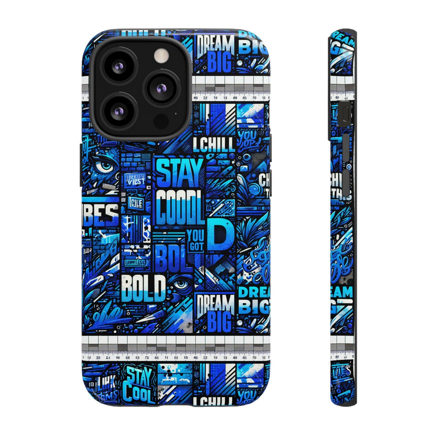 vibrant 3d wrap protective phone case in blue typography design for unique style – stylish protection compatible with iphone 13, 14, 15 & 16 – all models including pro, pro max & plus