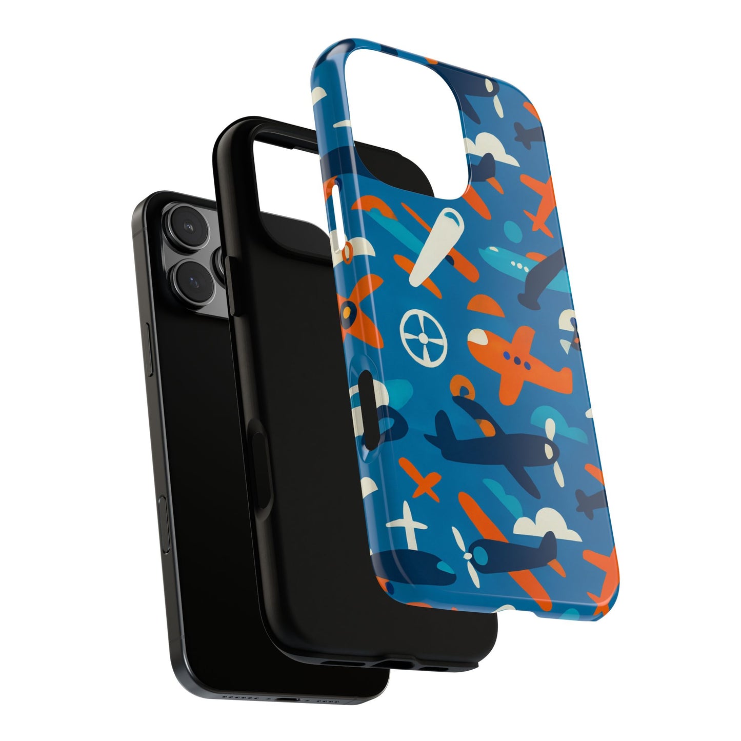 vibrant 3d airplane print phone case in blue – fun retro design for stylish protection – compatible with iphone 13, 14, 15 & 16 – all models including pro, pro max & plus