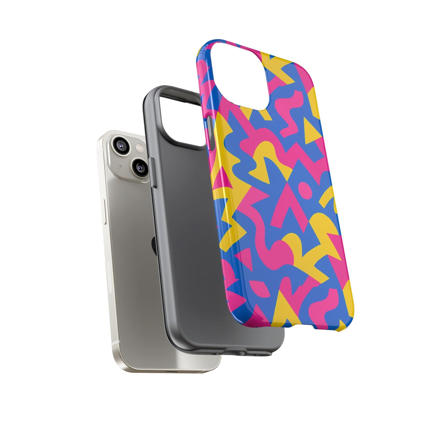 vibrant y2k geometric protective phone case with 3d wrap design for unique style compatible with iphone 13, 14, 15 & 16 – all models including pro, pro max & plus