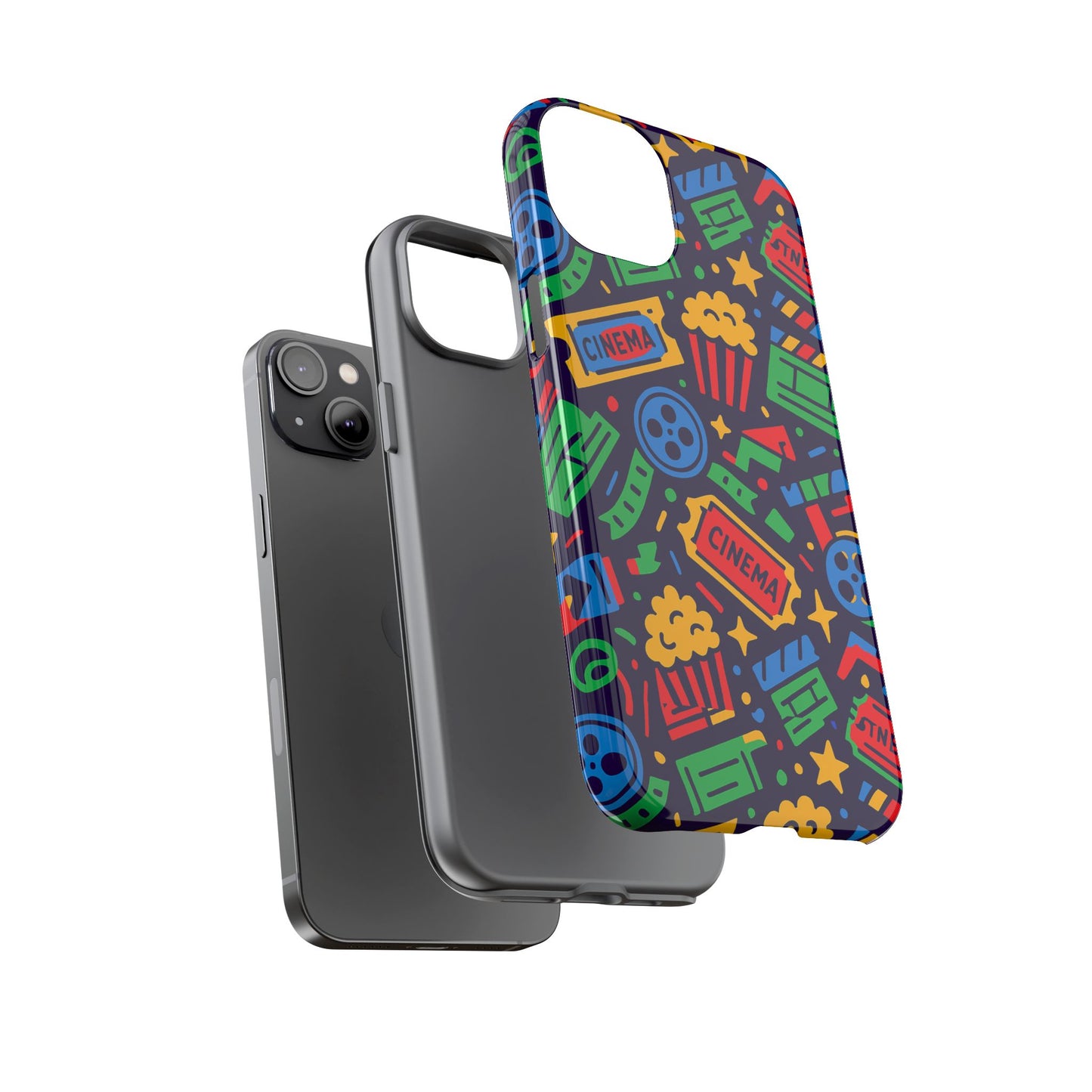 vibrant multicolour cinema-themed 3d wrap protective phone case for self-expression stylish protection compatible with iphone 13, 14, 15 & 16 – all models including pro, pro max & plus