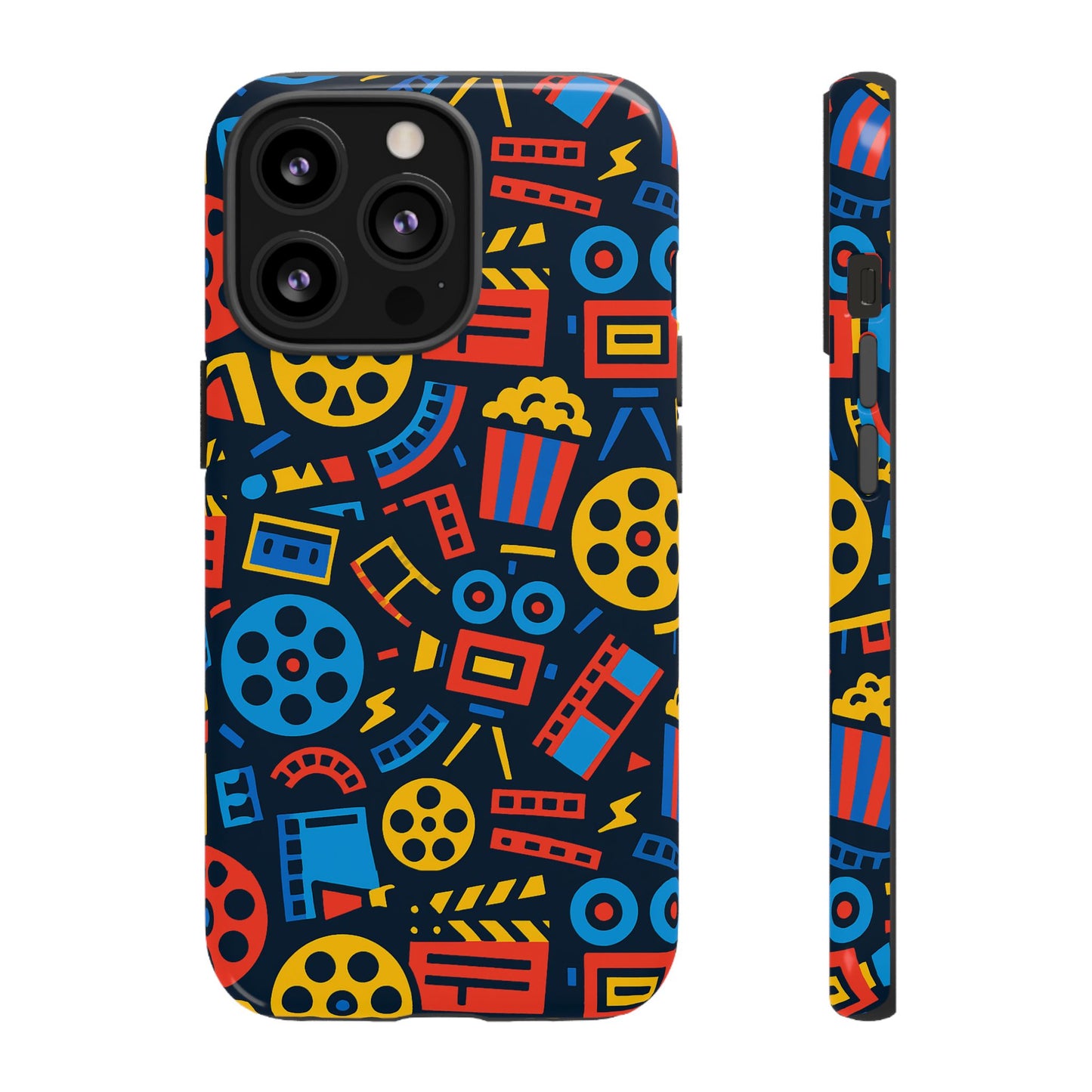 vibrant 3d film reel protective phone case for unique style and robust protection compatible with iphone 13, 14, 15 & 16 – all models including pro, pro max & plus
