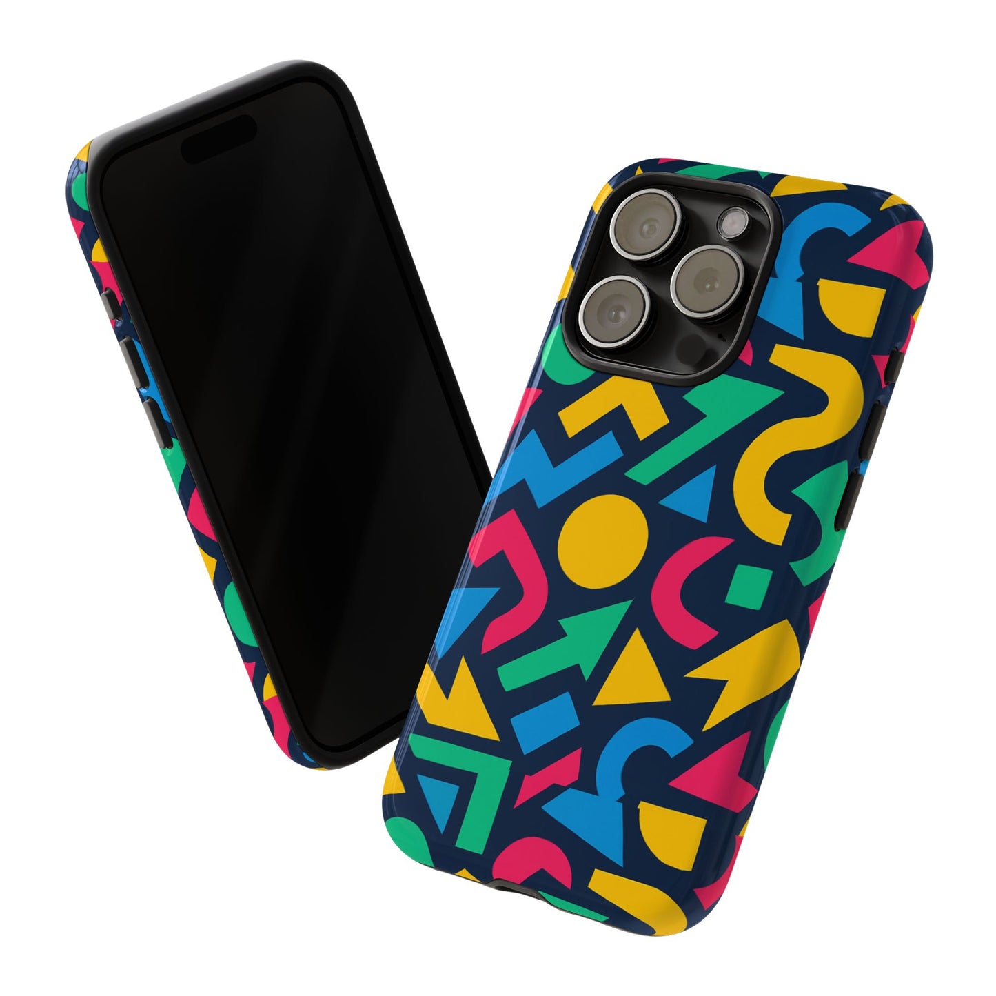 vibrant 3d geometric print phone case for men and women – stylish protection with multicolour design, compatible with iphone 13, 14, 15 & 16 – all models including pro, pro max & plus
