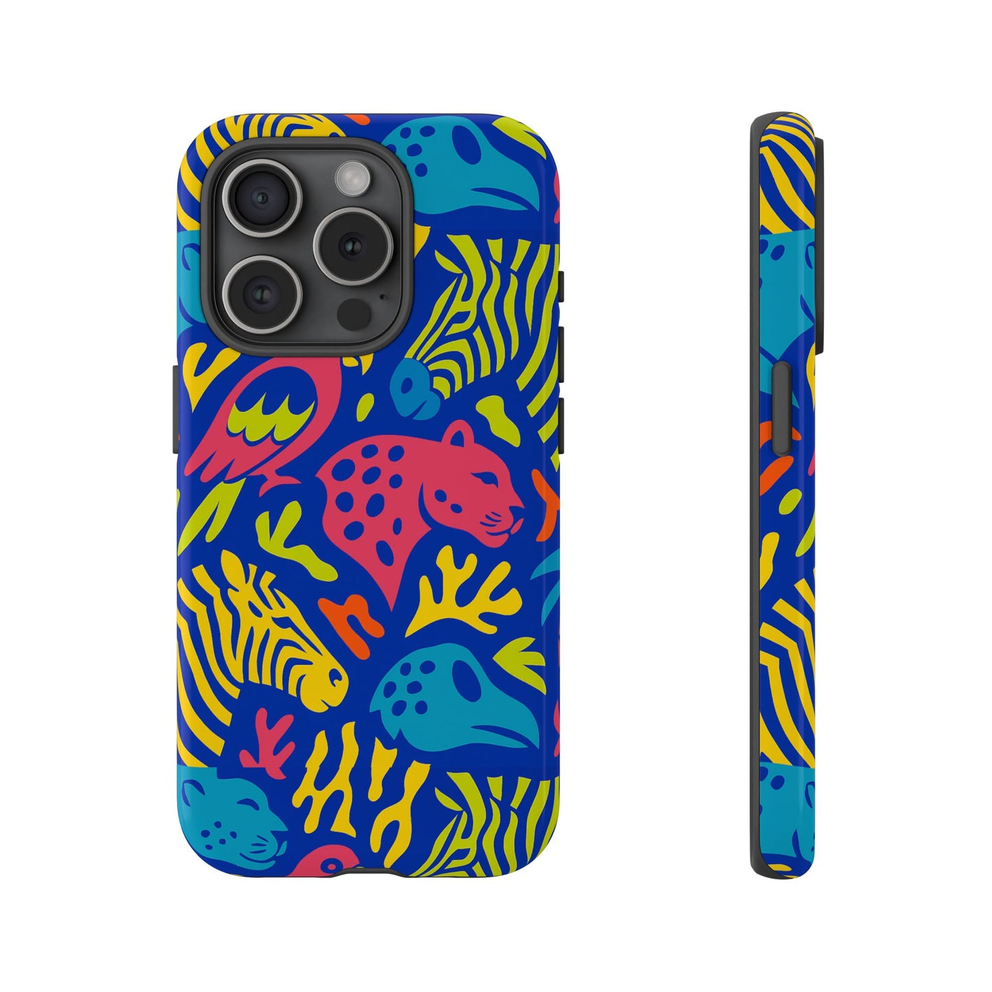 vibrant animal print protective phone case for stylish protection with multicolour design – compatible with iphone 13, 14, 15 & 16 – all models including pro, pro max & plus