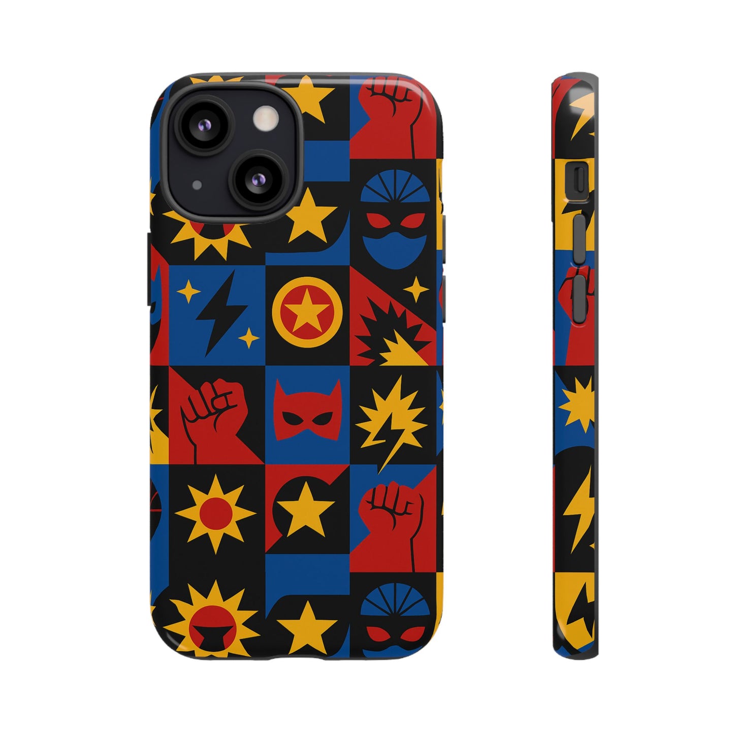 vibrant superhero phone case with retro 3d design for stylish protection compatible with iphone 13, 14, 15 & 16 – all models including pro, pro max & plus