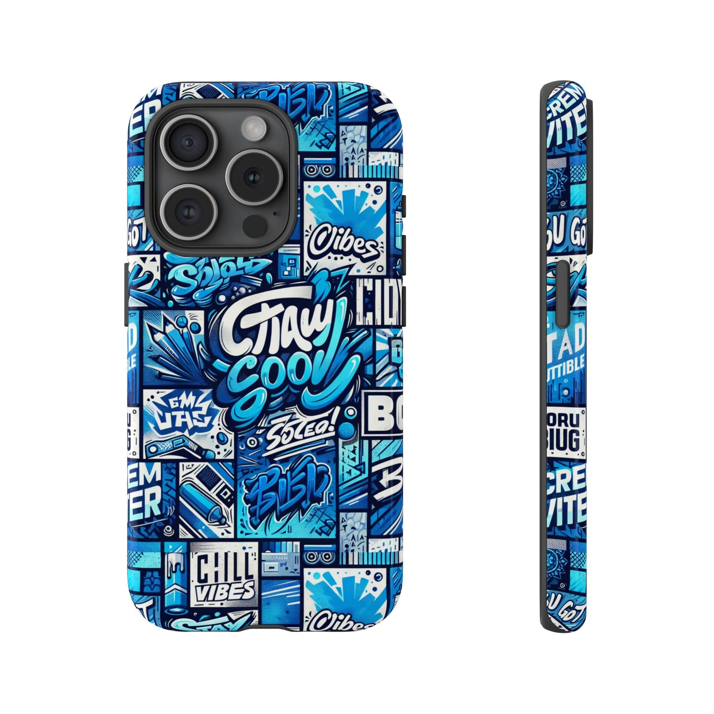vibrant 3d graphic phone case in blue with playful design for stylish protection compatible with iphone 13, 14, 15 & 16 – all models including pro, pro max & plus