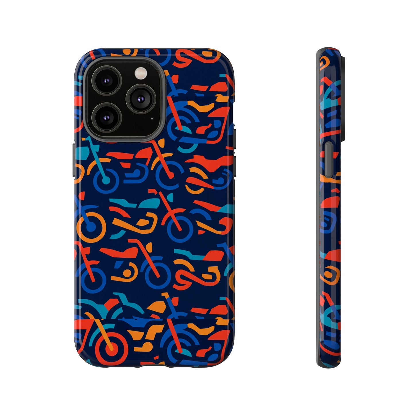 vibrant 3d multicolour motorcycle pattern protective phone case for creative individuals – stylish protection compatible with iphone 13, 14, 15 & 16 – all models including pro, pro max & plus