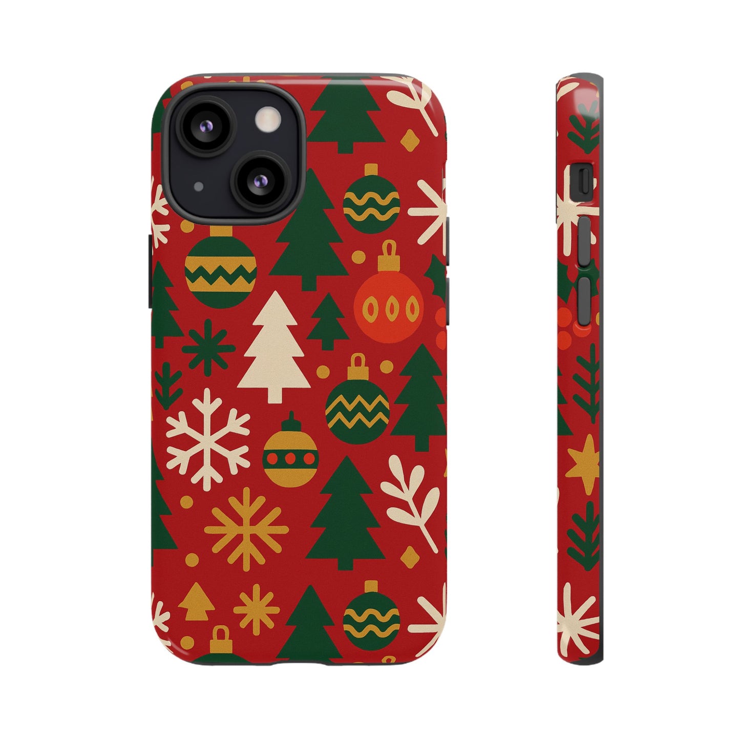 vibrant red 3d wrap protective phone case with christmas tree and ornament design for stylish protection compatible with iphone 13, 14, 15 & 16 – all models including pro, pro max & plus