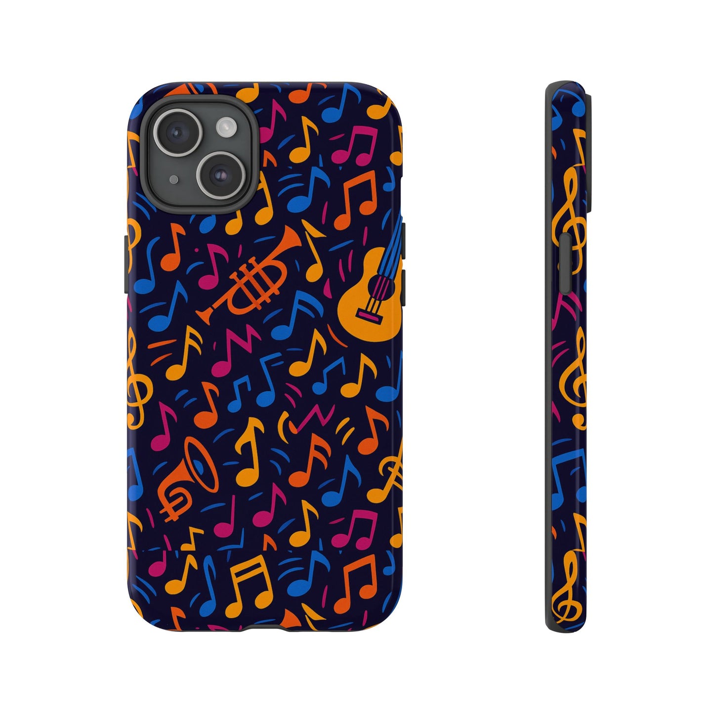 multicolour music themed protective phone case with 3d design for stylish protection – compatible with iphone 13, 14, 15 & 16 – all models including pro, pro max & plus
