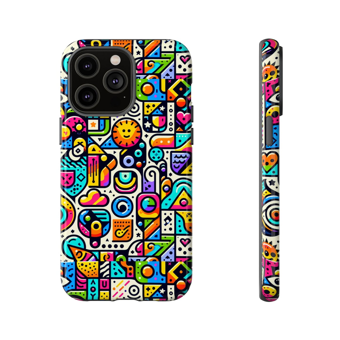 pattern image 9 vibrant shockproof phone case for anime and comic fans with bold geometric design, durable finish, and impact protection compatibility with iphone 13, 14, 15 & 16 – all models including pro, pro max & plus