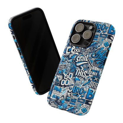 3D Wrap Protective Phone Case in Vibrant Blue Retro Design for Unique Style and Playful Expression Compatible with iPhone 13, 14, 15 & 16 – all models including Pro, Pro Max & Plus