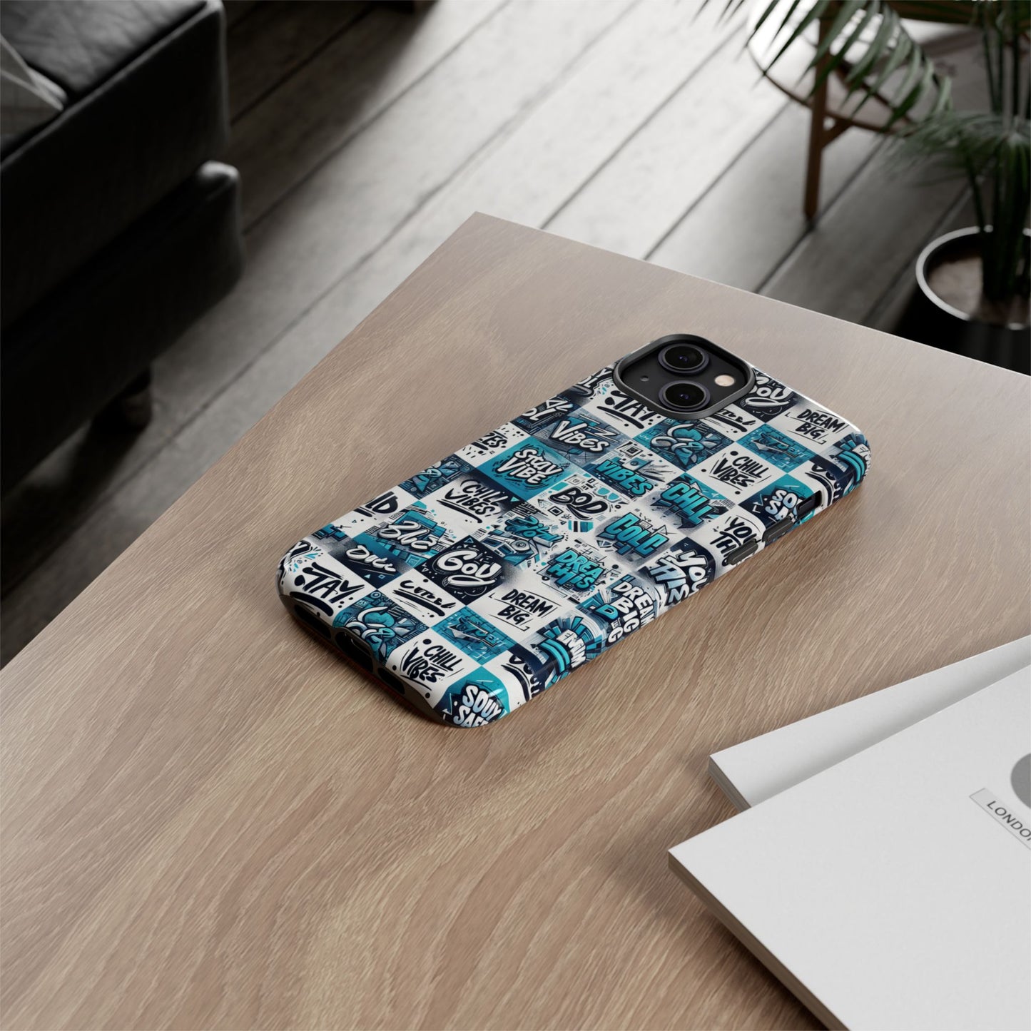 vibrant 3d wrap phone case in blue with playful retro design for stylish protection compatible with iphone 13, 14, 15 & 16 – all models including pro, pro max & plus
