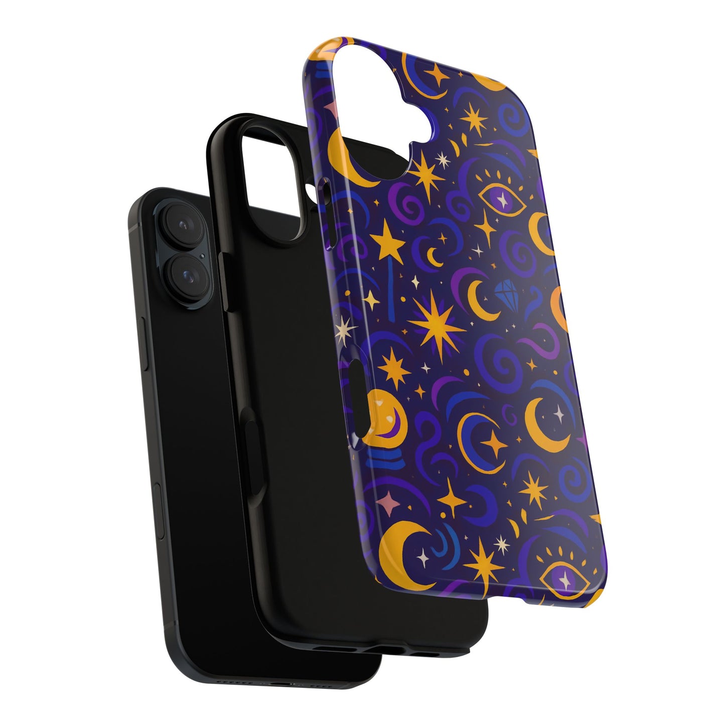 vibrant 3d cosmic design phone case for stylish protection with multicolour stars and swirls compatible with iphone 13, 14, 15 & 16 – all models including pro, pro max & plus