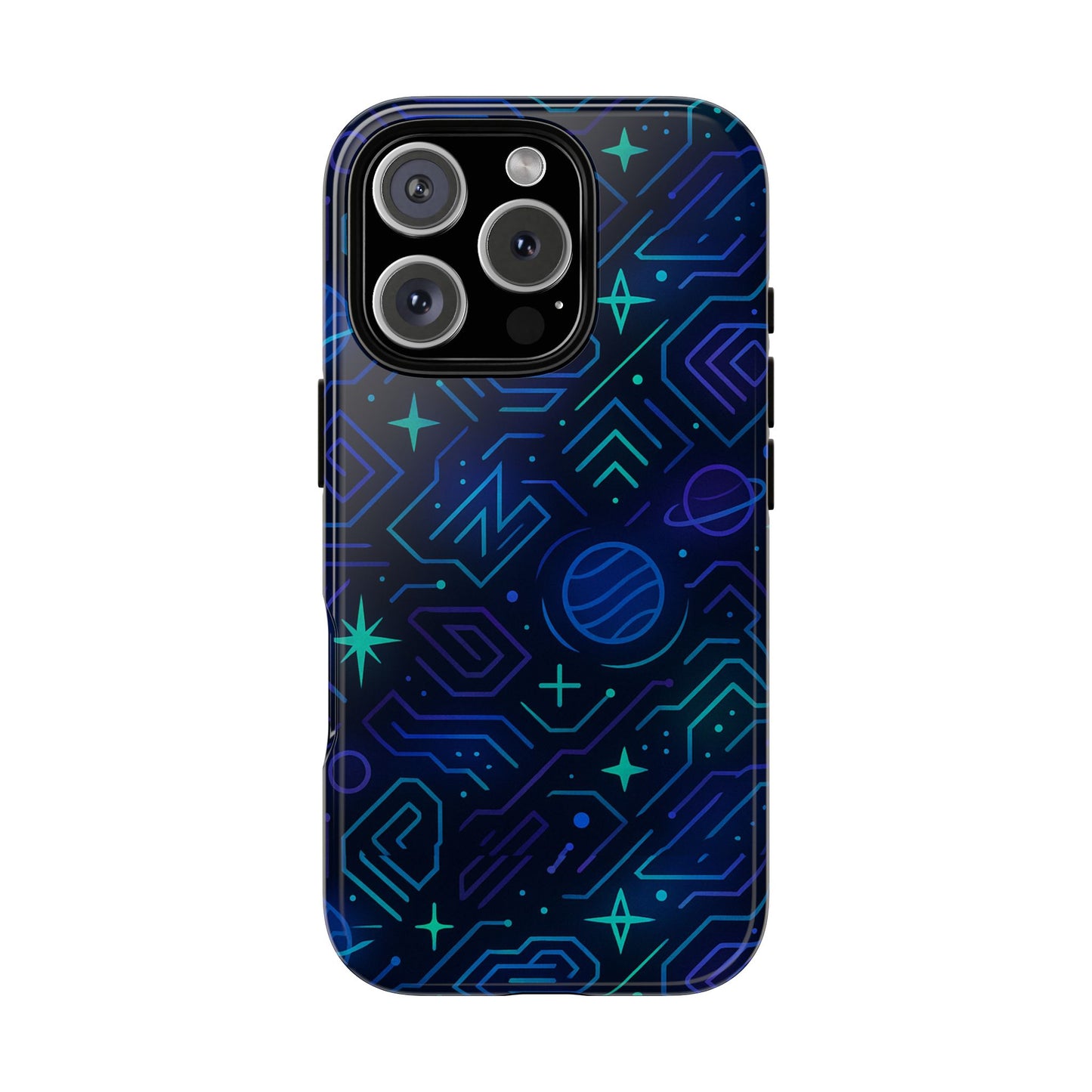vibrant space design protective phone case in blue and green 3d wrap for stylish protection compatible with iphone 13, 14, 15 & 16 – all models including pro, pro max & plus
