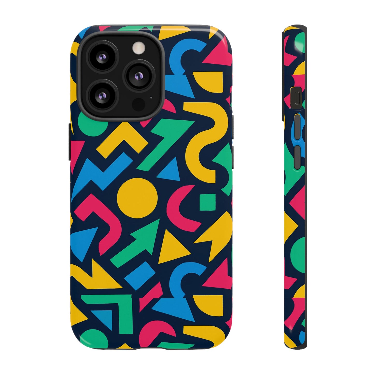 vibrant 3d geometric print phone case for men and women – stylish protection with multicolour design, compatible with iphone 13, 14, 15 & 16 – all models including pro, pro max & plus