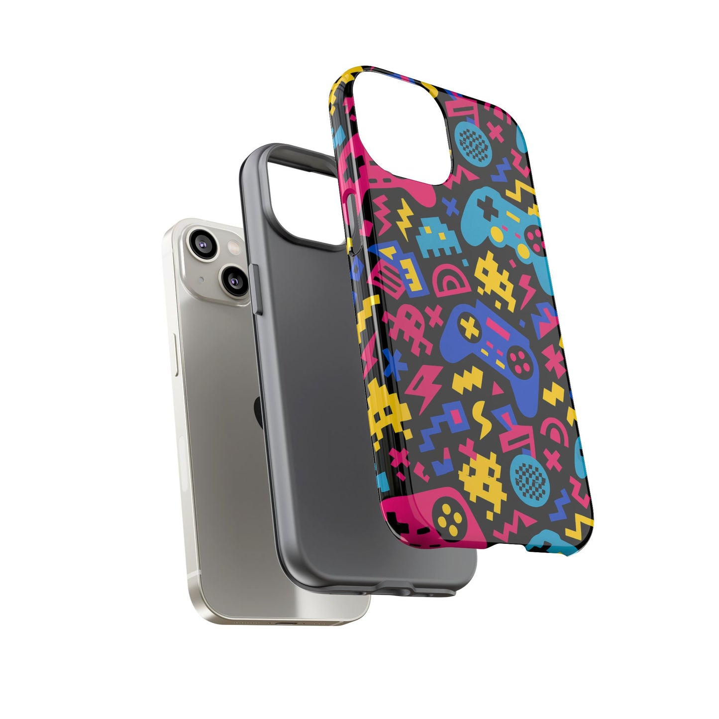 vibrant retro gaming phone case with 3d design for stylish protection compatible with iphone 13, 14, 15 & 16 – all models including pro, pro max & plus