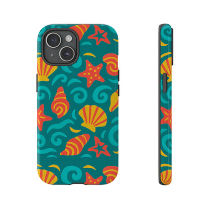 Vibrant Coastal Shell Pattern Protective Phone Case for Stylish Self-Expression Compatible with iPhone 13, 14, 15 & 16 – all models including Pro, Pro Max & Plus