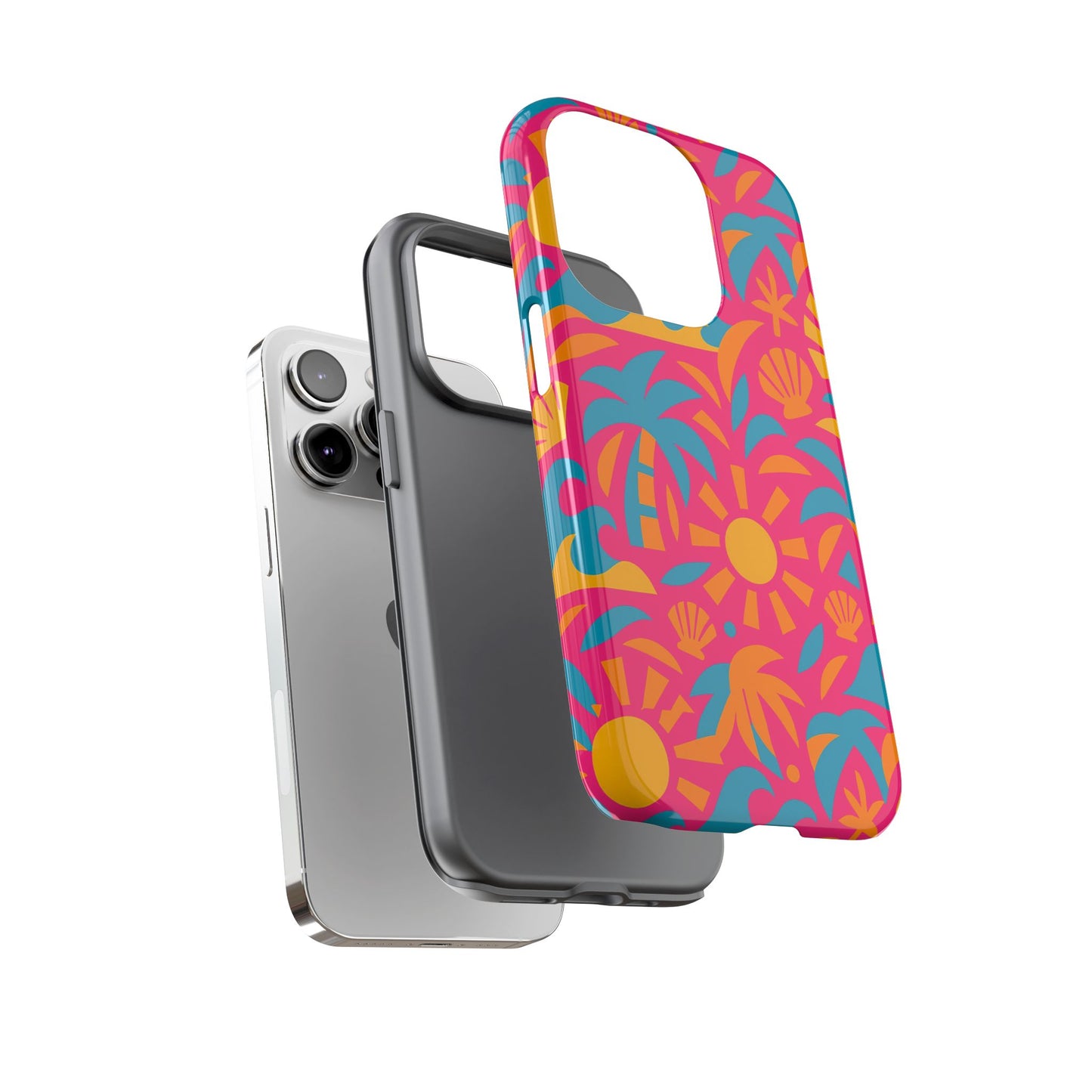 vibrant tropical 3d wrap design protective phone case with retro style – bold accessory for self-expression compatible with iphone 13, 14, 15 & 16 – all models including pro, pro max & plus