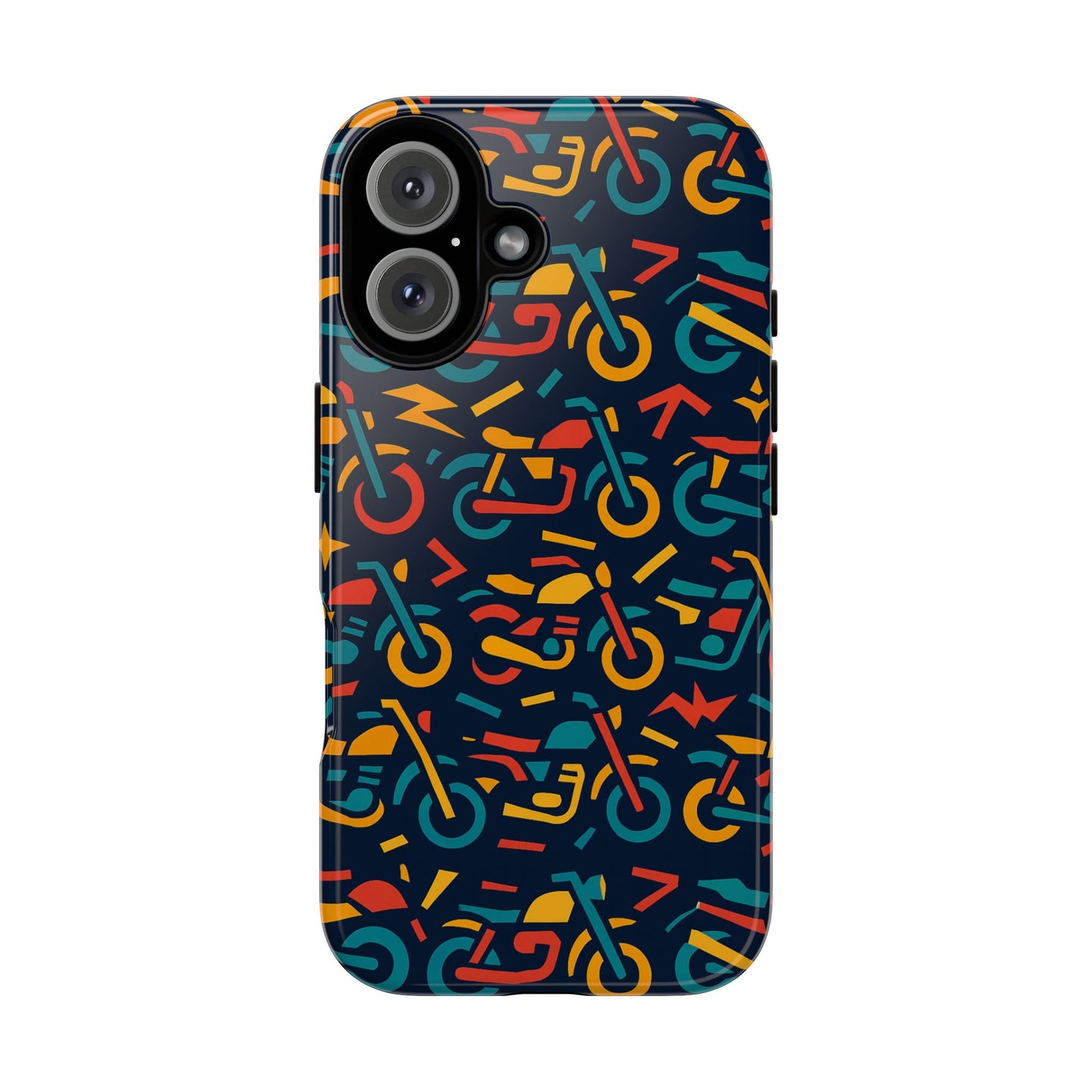 vibrant multicolour motorcycle design protective phone case for stylish protection – compatible with iphone 13, 14, 15 & 16 – all models including pro, pro max & plus