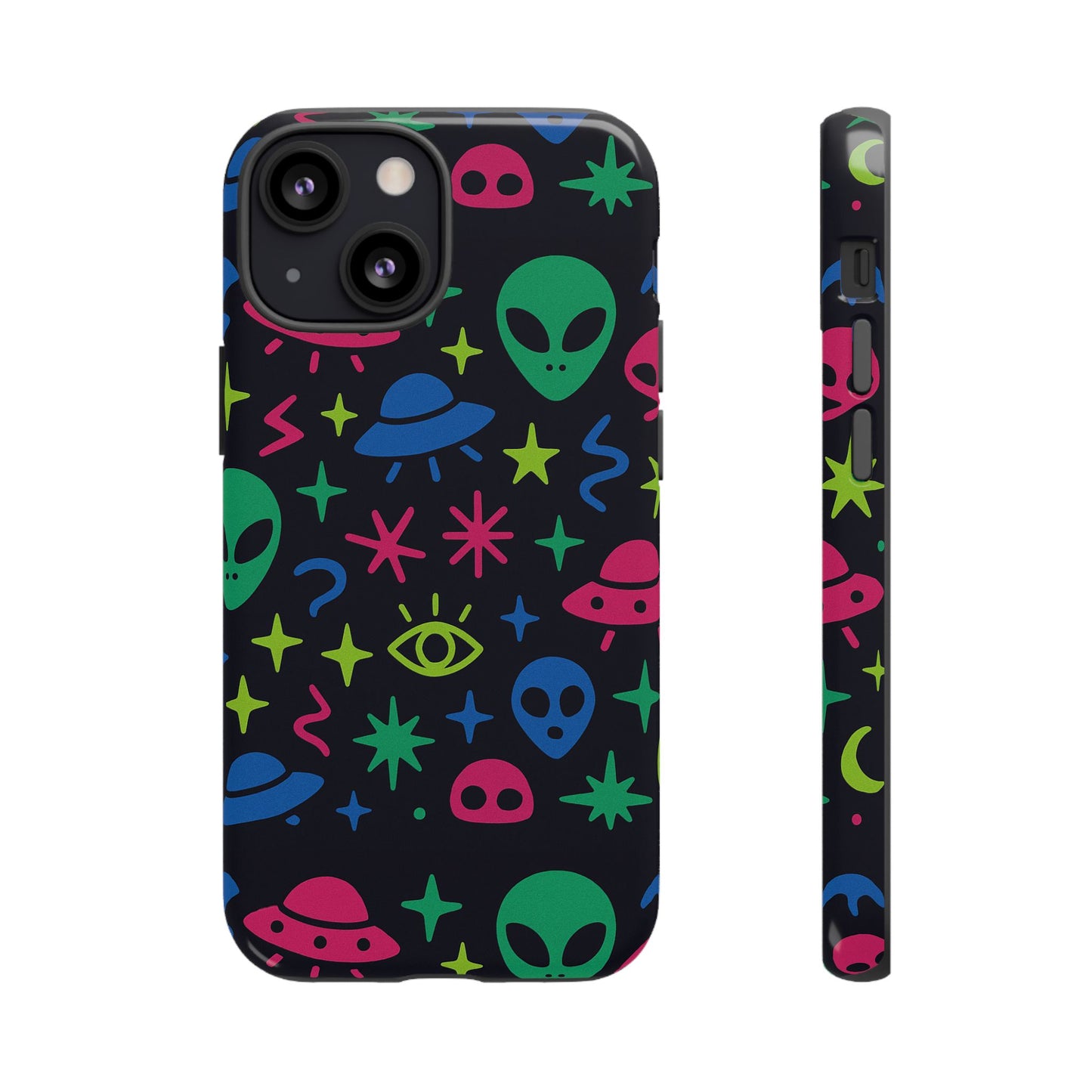 vibrant alien pattern protective phone case with 3d wrap design for unique expression – stylish protection compatible with iphone 13, 14, 15 & 16 – all models including pro, pro max & plus