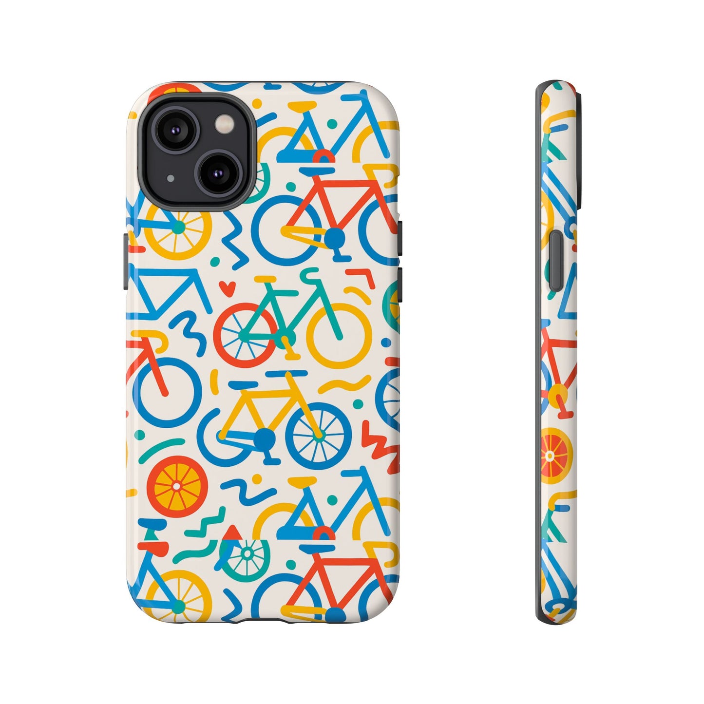 vibrant 3d bicycle print protective phone case – colourful unisex accessory for style and fun – compatible with iphone 13, 14, 15 & 16 – all models including pro, pro max & plus