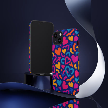 Vibrant Multicolour Heart Pattern Protective Phone Case with 3D Wrap Design for Stylish Smartphone Accessories Compatible with iPhone 13, 14, 15 & 16 – all models including Pro, Pro Max & Plus