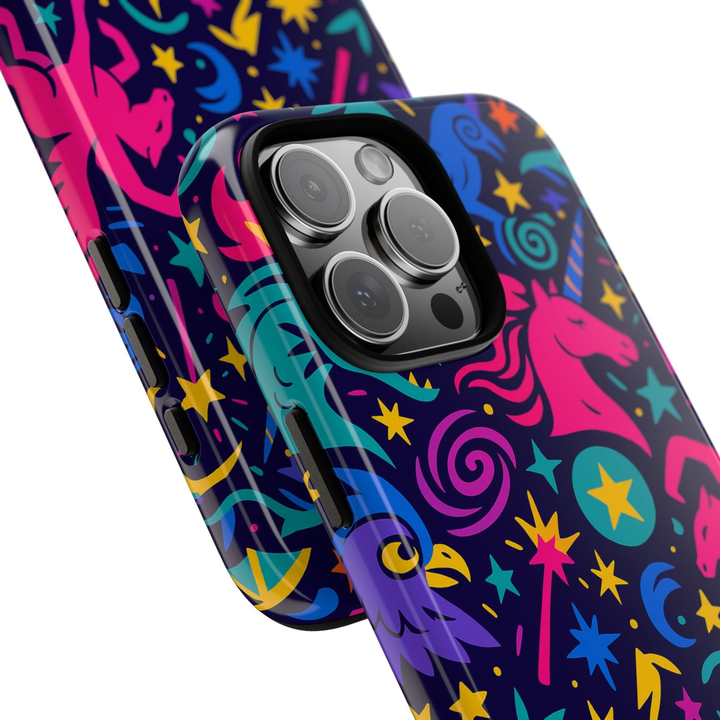 vibrant fantasy unicorns protective phone case – colourful 3d design for stylish protection – compatible with iphone 13, 14, 15 & 16 – all models including pro, pro max & plus