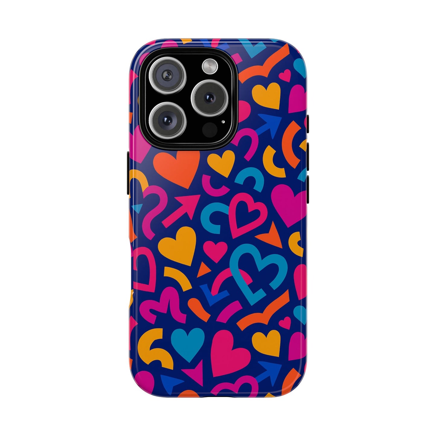 vibrant multicolour heart pattern protective phone case with 3d wrap design for stylish smartphone accessories compatible with iphone 13, 14, 15 & 16 – all models including pro, pro max & plus
