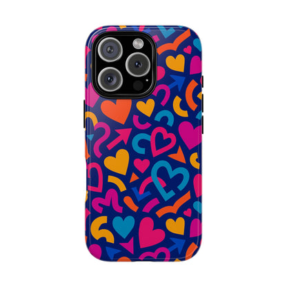 Vibrant Multicolour Heart Pattern Protective Phone Case with 3D Wrap Design for Stylish Smartphone Accessories Compatible with iPhone 13, 14, 15 & 16 – all models including Pro, Pro Max & Plus