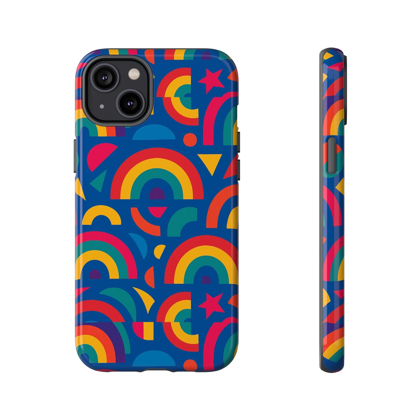 vibrant 3d geometric phone case in multicolour design for stylish protection compatible with iphone 13, 14, 15 & 16 – all models including pro, pro max & plus