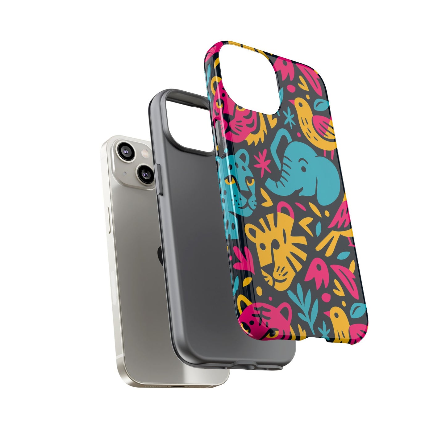vibrant 3d animal print protective phone case colourful design for stylish protection compatible with iphone 13, 14, 15 & 16 – all models including pro, pro max & plus