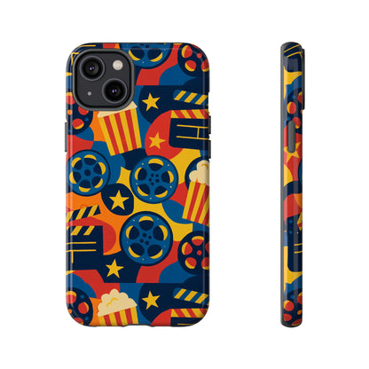 Vibrant Movie-Themed Protective Phone Case with Colourful Film Reel and Popcorn Design for Stylish Protection Compatible with iPhone 13, 14, 15 & 16 – All Models Including Pro, Pro Max & Plus