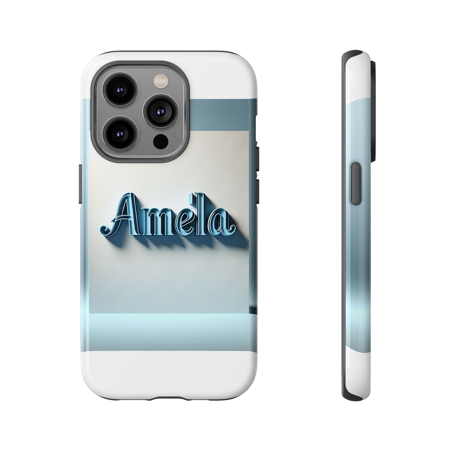 sleek 3d glossy phone case in blue with elegant name design fashion accessory for personal expression compatible with iphone 13, 14, 15 & 16 – all models including pro, pro max & plus