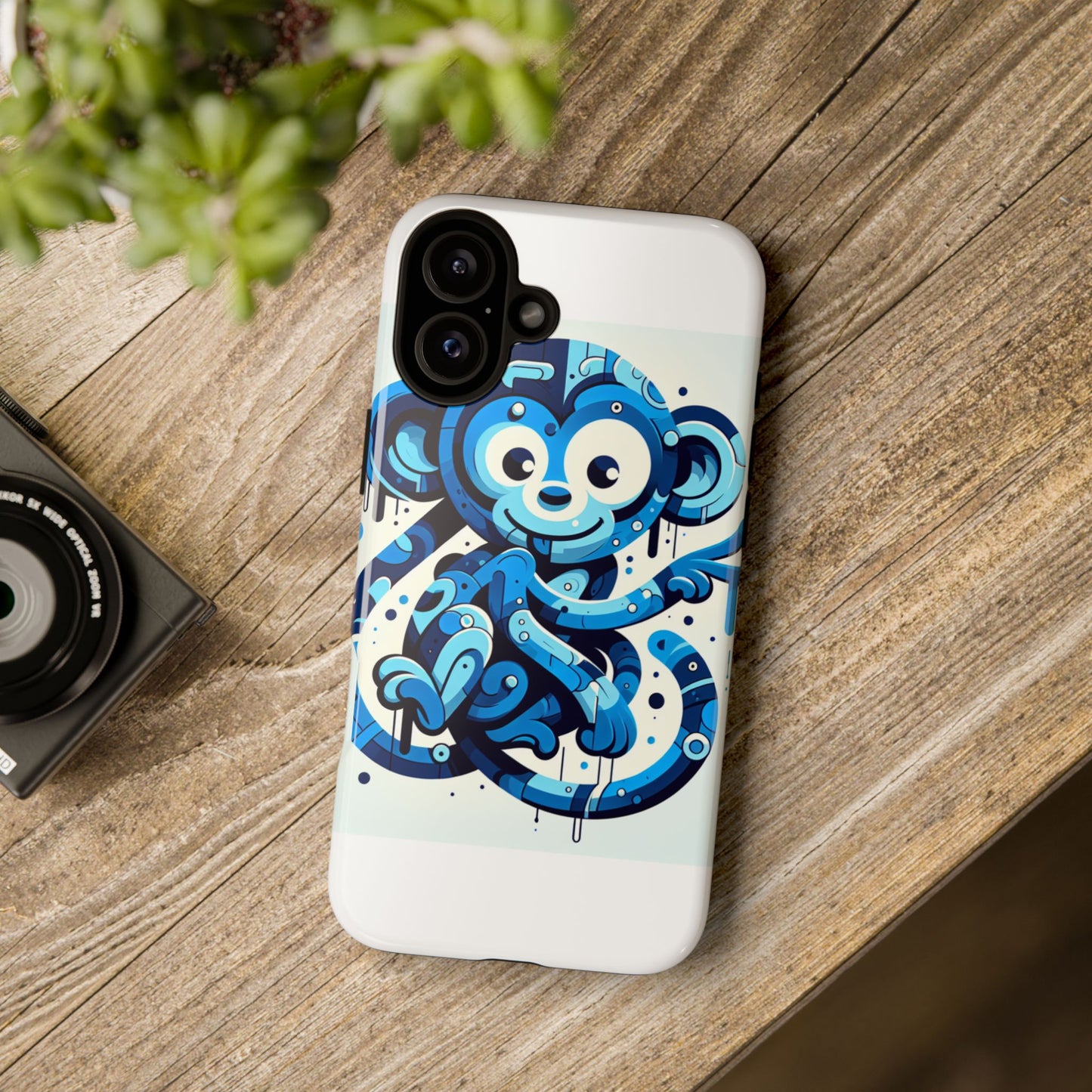 protective 3d wrap phone case with playful monkey design in blue – stylish protection for men and women compatible with iphone 13, 14, 15 & 16 – all models including pro, pro max & plus