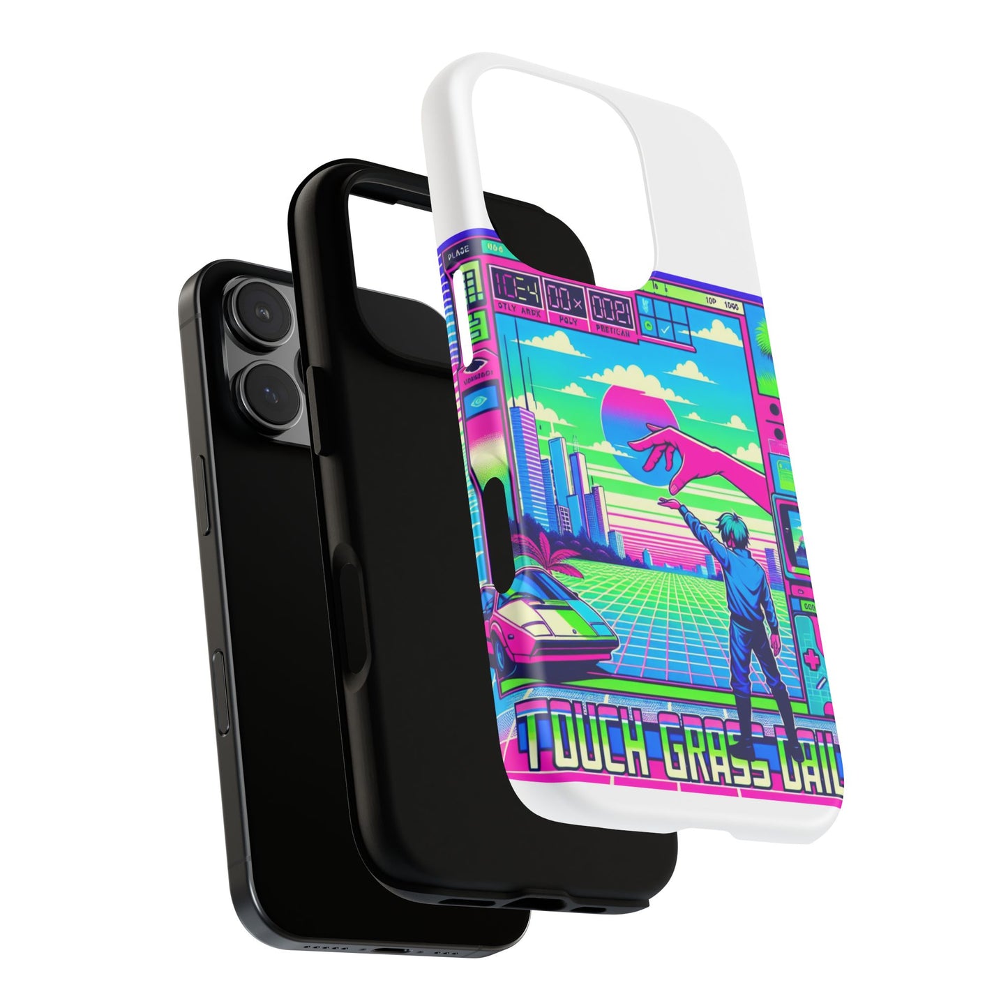 touch grass daily 3d wrap protective phone case for smartphones, durable shock absorption, uv protected, unique anime design, fun gift for tech enthusiasts